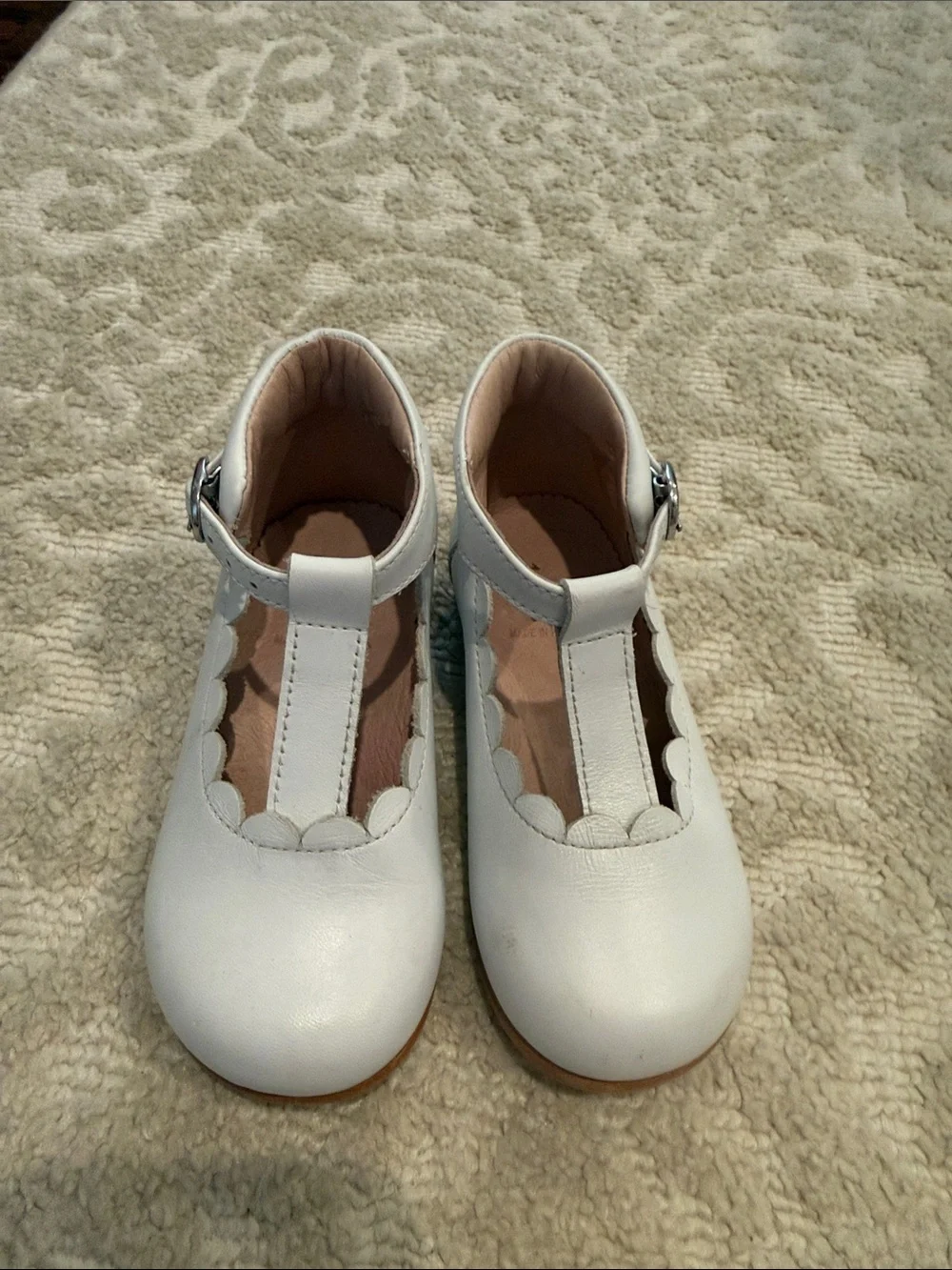Jacadi White T-Strap Scalloped Dress Shoes